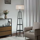 Round Shelf Floor Lamp with Fabric Lampshade