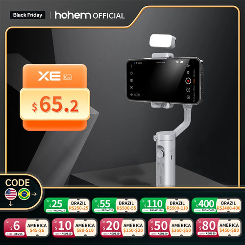 Hohem iSteady XE套装 智能手机云台 三轴手持稳定器 手机自拍杆三脚架带磁吸补光灯 视频拍摄