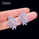 ZAKOL 精致立方氧化锆水晶耳钉 女士时尚白色花朵手工婚礼珠宝 EP480