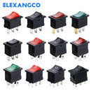 5件/批 12款KCD1系列 21*15mm 3/4/6脚船形汽车翘板开关 6A/250VAC 10A/125V AC带红绿灯开关