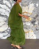 Female Elegant Floral Print Chiffon Boho Long Dress Spring Round Neck Women Pullover Dress Half Bat Sleeve Cake Skirt Dress