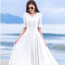 Summer Bohemian Women Long Dress Solid Color Short Sleeve V Neck 5XL Chiffon Sundress Maxi Evening Ladies Party Dress Vestidos