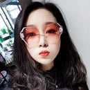 新款时尚女士无框镶钻太阳镜 女士街拍眼镜 户外防紫外线太阳镜 UV400