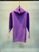 Miyake Pleated Sweatshirt Pit Stripe Zipper Standing Collar Jacket Women 2025 New Casual Pullover Hundred Pleat Skinny Tops