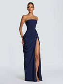 The Aurelian | Butter Yellow Mesh-Spliced Asymmetric Evening Gown