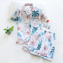 Summer new ladies pajamas suit viscose buckle comfortable man-made cotton short-sleeved shorts two-piece home service set women