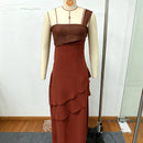 Elegant Patchwork Women's Dress Sleeveless Cascading Ruffle Skew-Collar Lady Long Dresses 2026 Summer Chic Female Vacation Robe