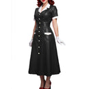 Elegant Women Midi Dress Shiny PVC Leather Turn-down Collar Patchwork Single-Breasted Long Dress Party Club  A-line Female Dress
