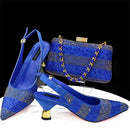 Venus Chan High Heels Shoes for Women Embroidery Rhinestone Italian Design Gold Color Pointed Toe Shoes and Bags Set Fashio