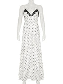 Tossy Lace V-Neck Patchwork Maxi Dress Women Backless High Waist Slim Spaghetti Contrast Party Dress Female Spring Long Dress