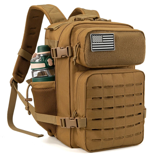 25L GYM Tactical Backpacks for Men Survival Laser Cut Molle Daypack Small Bug Out Bag Hunting Rucksack with Dual Cup Holders