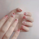 24Pcs French With Drill Short Fake Nails Press On Nail Tips Artificial Full Cover Cute Bow Wearing False Nails Art Free Shipping
