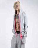 Y2K street Harajuku loose oversized zipper multi-pocket hoodie American fashion trend solid color oversized hoodie for women