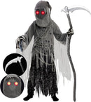 Sloosh Creations Child Unisex Grim Reaper Costume, Halloween Costume with Glowing Red Eyes for Kids Trick-or-Treating