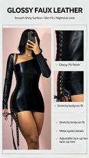 Sexy Black One-Shoulder Strap Dress with Long Sleeve And Bodycon Skirt for Women Fashionable Trendy Mini Dress