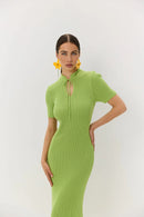 TARUXY Short Sleeve Knitted Long Dress Female Slim Hollow Retro Elegant Sweater Dress 2025 Summer New High Waist Women‘s Dress