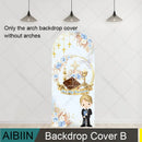 First Holy Communion Arch Backdrop Cover Wood Cross Baptism Boy Girl Boho Blue Cyan Flowers Party Decor Gold Bless Background