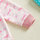 Adorable Baby Girl Easter Outfit Pink Floral Print Ruffle Sleeve Top Bowknot Elastic Waist Pants 2 Piece Set