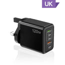 120W PD 5 Port USB Charger Fast Charging QC3.0 USB C Type C Mobile Phone Charger For iPhone Huawei Samsung Xiaomi Quick Charge