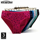 Sexy Women's Panties Plus Size Female Underwear Cotton Mid-rise Underpants Solid Color Ladies Briefs Floral Printed 3 Pcs/lot