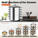 5 Tier Steamer Pot Steaming Cookware,30cm Large Capacity Steamer Pot,Multi-Functions Cooker with Transparent Pot Lid and Handles