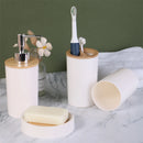 6PCS  Bamboo Lid Bathroom Kit, Soap Bottle, Toothbrush Holder, Mouthwash Cup, Soap Box, Toilet Brush, Portable Trash Can