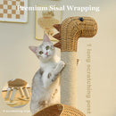 Dinosaur Cat Tree Tower with Sisal Scratching Post Large Rattan Cat Condo for Indoor Wicker Cat Bed with Removable Mat Cat Toys