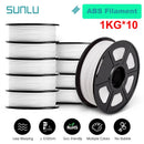 SUNLU 10公斤 PETG/ABS 耗材 10卷 3D打印线材 1公斤/卷 1.75毫米 100% 线材整齐排列 适用于欧美地区3D打印