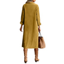 Retro Chic Women Midi Dress Corduroy Fabric Lapel Collar Popular Button Front Loose Fit Long Sleeve Comfy Casual Daily Outfit