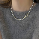 ANENJERY 6/8/10MM Gray Imitation Pearl Beads Chain Necklace for Women 2024 Trend Elegant Lady Necklace Jewelry Gifts