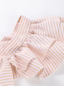 Flying Sleeve Ruffle Striped Slip Long Dress Women Elegant Square Collar Waist Cinching Pleat Party Dresses Chic Ladies Vestido