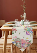 Bunny Eggs Flower Tulip Easter Linen Table Runners Dresser Scarf Table Decor Washable Kitchen Dining Coffee Table Runners Decor