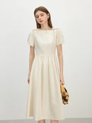 FSLE French Style Square Neck Dress for Women Bow Summer 2025 New Slim Fit Dress Midi-length 25FS12623