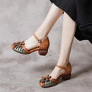WOIZGIC Women Mother Ladies Female Genuine Leather Sandals Shoes Platform Summer Cool Beach Retro Flowers High Heel Buckle Strap