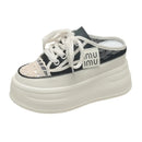 9.5cm Increasing Height Women Slippers 2024New Summer Autumn Canvas Mules Shoes Ladies Round Toe High Wedge Platform Slides Shoe