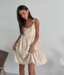 Cotton Linen Suspender Dress Spring and Summer Women's Beach Style Fake Casual Loose Soft Ruffled Edge A-line Suspender Dress