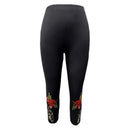 Women Rose Printed Lace Panel Slim Black Pants Female Casual Yoga Sports Elastic Leggings  S-2XL