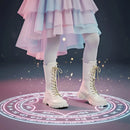 Anti-Slip Winter Boots for Teen Girls Punk Gothic Ankle Boots Daily Wear Mid-Calf Faux Leather Combat Boots with Side Zipper