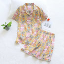 Summer new ladies pajamas suit viscose buckle comfortable man-made cotton short-sleeved shorts two-piece home service set women