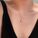 Huitan Two-tone Pendant Necklace with Pink Cubic Zirconia Sweet Women's Neck Accessories Wedding Party Luxury Fashion Jewelry