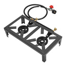 Portable Camping Gas Stove Outdoor Double Burner BBQ Picnic Camp Propane Cooker Stove with Adjustable 0-10Psi Regulator Hose