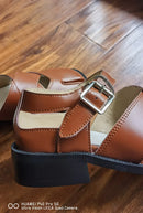 MKKHOU Fashion Sandals Women's New High Quality True Leather Split Toe Shoes Low Heel Hollow out Mary Jane Shoes Modern Shoes