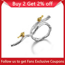 Lotus Fun Real 925 Sterling Silver Original Handmade Fine Jewelry Adjustable Ring 18K Gold Bird on Branch Rings for Women Bijoux