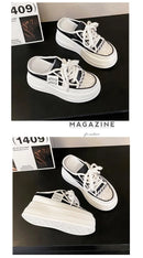9.5cm Increasing Height Women Slippers 2024New Summer Autumn Canvas Mules Shoes Ladies Round Toe High Wedge Platform Slides Shoe