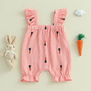 Toddler Boys Easter Outfits Bunny Print Short Sleeve Rompers Summer Clothes Jumpsuits with Carrot Applique