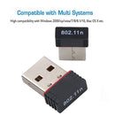 150Mbps 迷你 USB 无线 WiFi 适配器 Wi-Fi 网络 LAN 卡 802.11b/g/n RTL8188 适配器网卡 适用于台式电脑 批发
