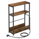 Table d'Appoint Fine avec Multiprise, pour Petits Espaces, Porte-Magazines, Salon, Chambre, Bureau, Marron Rustique et Noir
