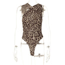Women Leopard Tulle Bodysuit 2025 Summer Hollow Out Irregular Straps Snap-botton for Holiday Beach Style Streetwear