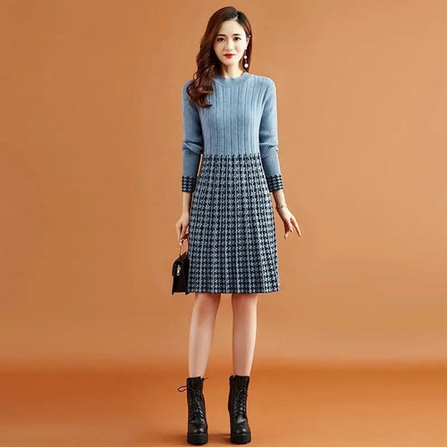 Medium Long Sweater Dress Women's Clothes Spring And Autumn 2024 New Style Winter Temperament Bottom Knitted Dress Match Coat