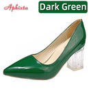 Aphixta 7cm High Heels Women Lady Orange Leather Pumps Female Wedding Green Transparent Shoes Drop Shipping Plus Size  30-50